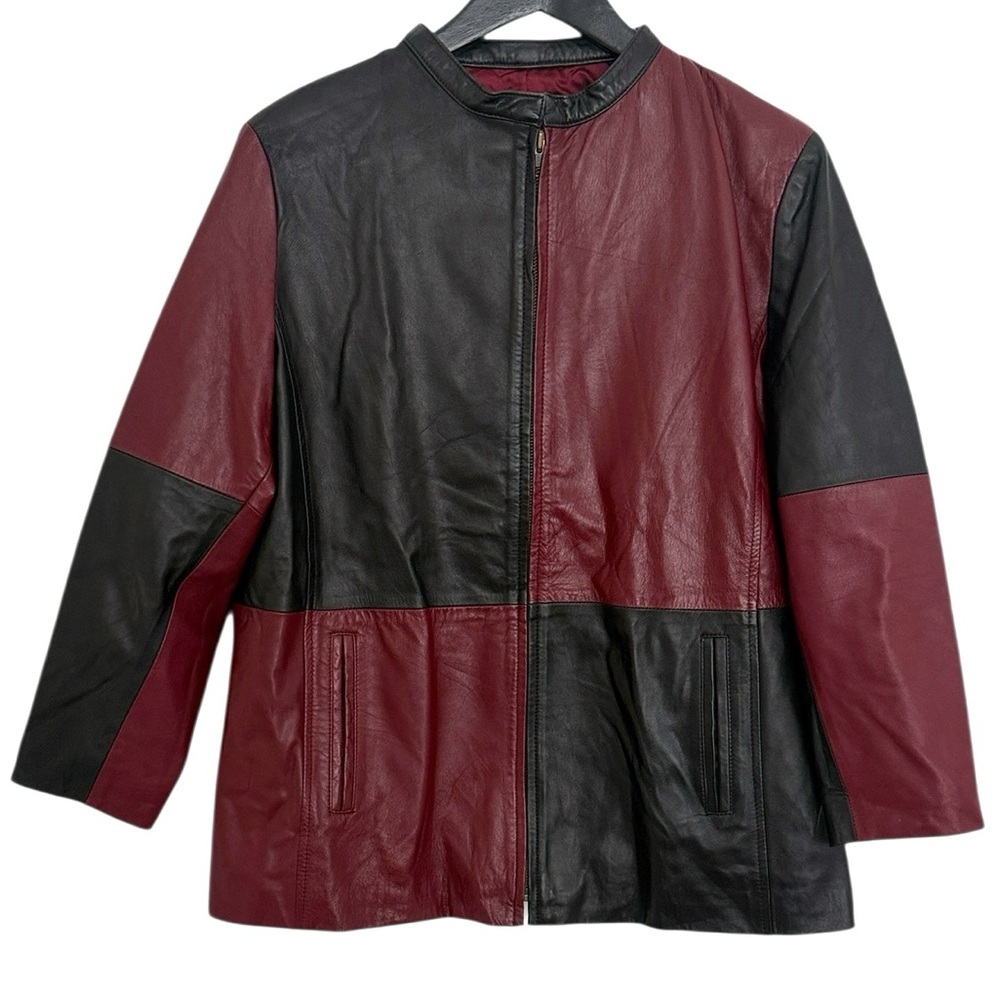 Forenza Vintage 80s Italian Black Dark Red Leather Jacket Sz XL